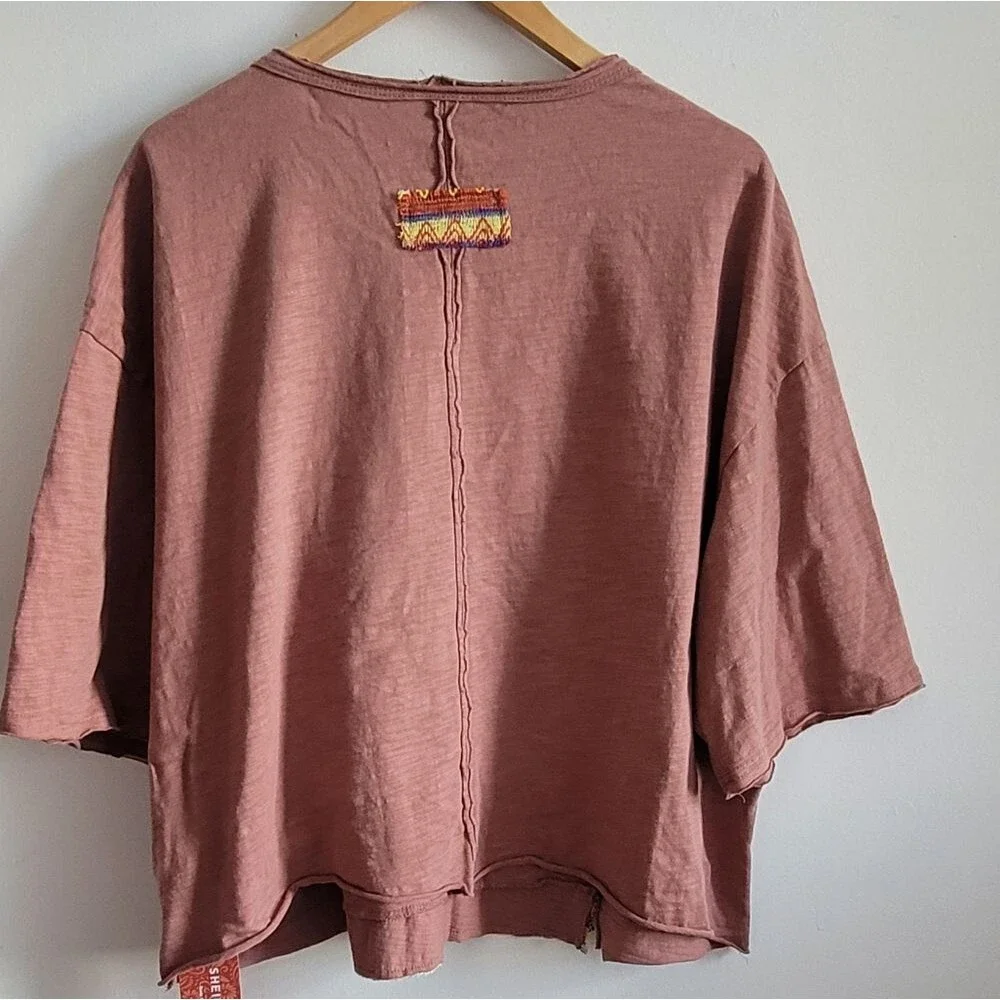 Shein Boho Feel Bohemela Round Neck Short Sleeve Loose FiT pink Size Xl - Picture 6 of 15